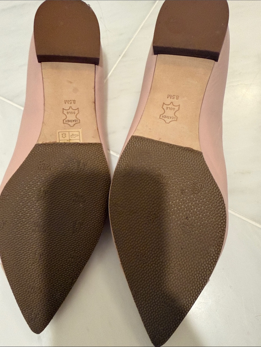 Tory Burch Blush Pink Pointed Toe Ballet Flats with Tan Patent Cap - Picture 3 of 7